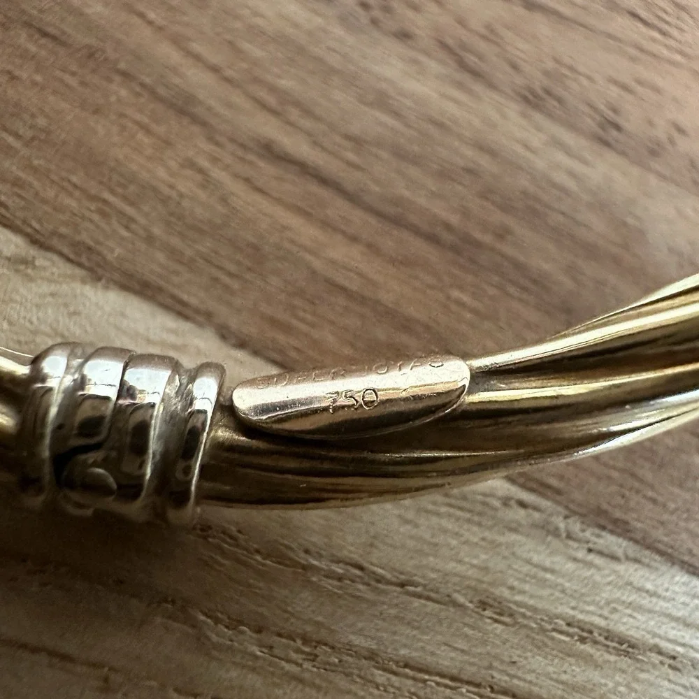 Vintage Super Joyas 18K‎ 750 Yellow Gold Bangle Bracelet 6.5 Twisted Hinged 6.3g